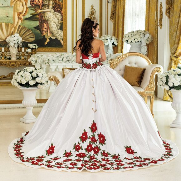 New Strapless Floral Lace Embellished Quinceanera Gown w/ Lace Up Back DQ 1934 - Picture 6 of 8